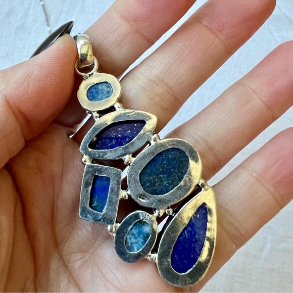 SOLD LIVE! 925 Silver Handmade Lapis Lazuli Blue Stone Silver Pendant & Chain - Picture 8 of 9
